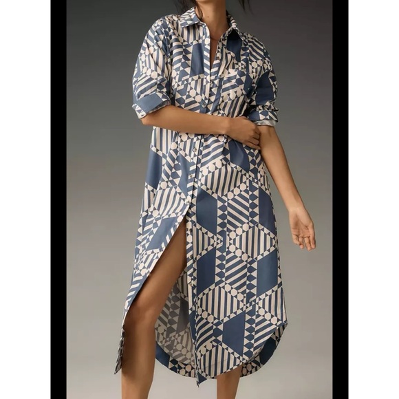 Maeve Dresses & Skirts - Anthropologie Maeve The Soren Iris Blue Long Sleeve Button Down Shirt Dress S